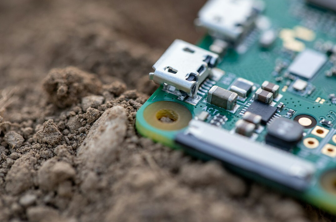Close-up of a green electronic circuit board
