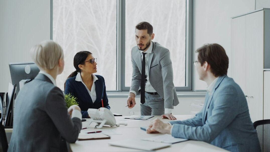 corporate team discussing strategy